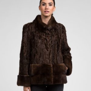 Chaqueta de pelo de mujer de tianjín y visón con cuello levantado