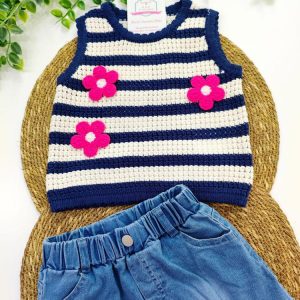 Conjunto Short crochet azul marino y vaquero
