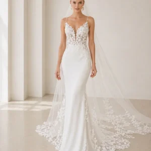 Vestido de novia Ferny sirena con encaje floral y cola bordada