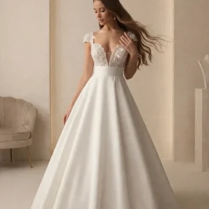 Vestido de novia Lady romántico con encaje y falda amplia