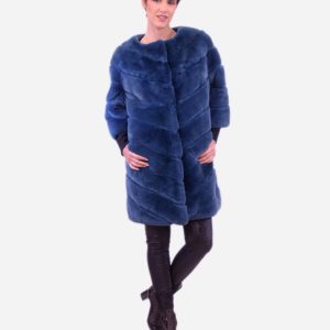 Chaqueta de mujer de pelo rex con cuello barco